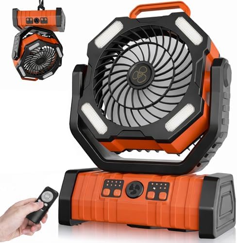Portable Fan Rechargeable - 20000mAh Battery Powered Fan with LED Lantern Portable Outdoor Tent Fans with Remote,Hook,Timer, 4 Speeds for Camping Tent Bedroom Home Fishing Table by HEEYCEMUS