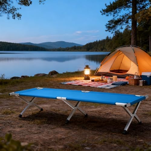 HOMSUPPLIE'S Folding Camping Cot,Outdoor Portable Camp Bed, Sleeping Cots with Carry Bag (Blue) - Image 4