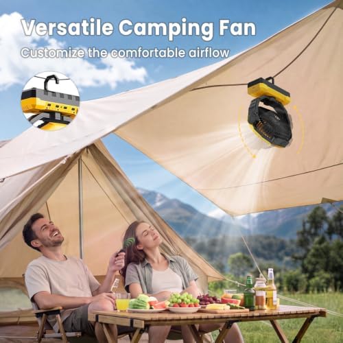 FRIZCOL 3-in-1 Camping Fan - Portable Fans Rechargeable - 24000mAh Battery Powered Fan with Light & Remote for Indoor, Outdoor, Tent, Travel, Fishing, Jobsite, Gifts for Men Dad Him - Yellow - Image 5