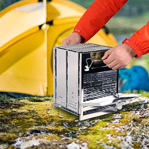 REDCAMP Camping Wood Burning Stove, Stainless Steel Compact Portable Foldable Mini Mult Fuel Camp Stove with Storage Bag, Perfect for Backpacking Hiking Outdoor Cooking Picnic BBQ (silver-large) - Image 3