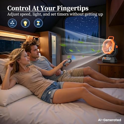 AJVV Camping Fan with Light, Remote and Oscillation, Battery Powered Hanging Tent Fan, Rechargeable Portable for Camp, Outdoor, Emergencies, Fishing, RV Travel, Jobsite - Image 5