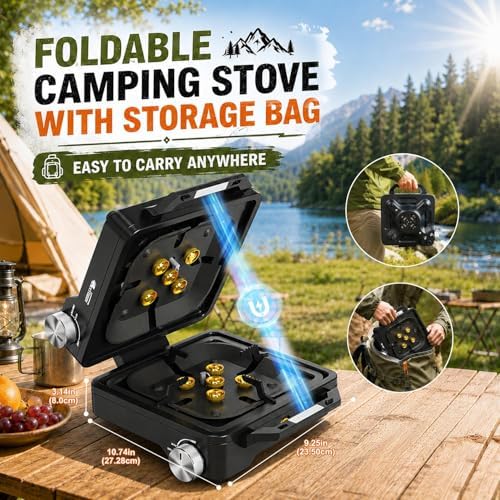 ARTFLAMM 29000 BTU 2 Burner Camping Stove with Windshield, Propane Camp Stove, Portable Folding Gas Stove, Camping Essentials Gear Includes Frying Pan, Coffee Stand & Carry Bag fathersdaygift - Image 5