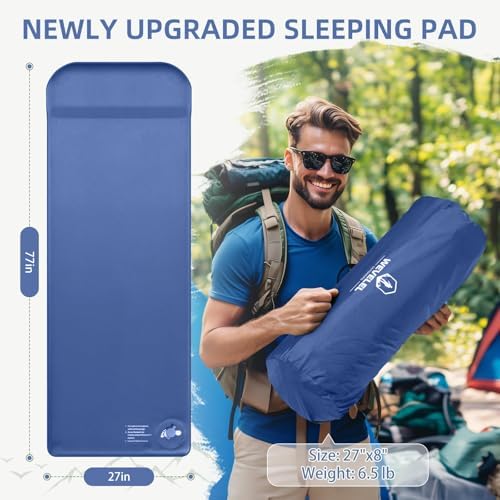 Wevelel Memory Sleeping Pad, 3.1" Ultra-Thick Foam Sleeping Mats for Camping, Easy Inflate&Deflate,9.5 R-Value Insulated Camping Mattress Pad with Pillow, for Car Travel Tent - Image 3