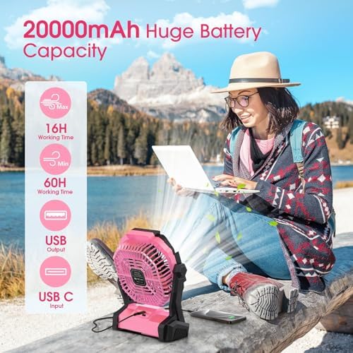 Portable Fan Rechargeable 20000mAh Cordless Battery Powered Camping Fan - Image 2