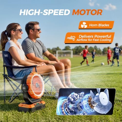 11-Inch Rechargeable Camping Fan【Auto-Oscillating & Remote】40000mAh Portable Battery Powered Operated Fan,Light,Timer,Hook,Outdoor Tent Fans for Patios,Beach,Fishing,Emergency,Camping Gear Essentials - Image 6