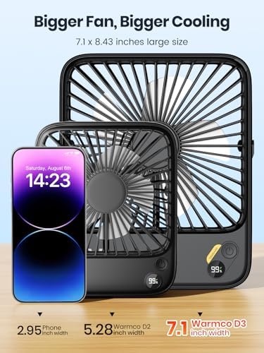 Warmco D3 10000mAh Portable Travel Fan, 7-inch Wide, Up to 24H Runtime - Image 6