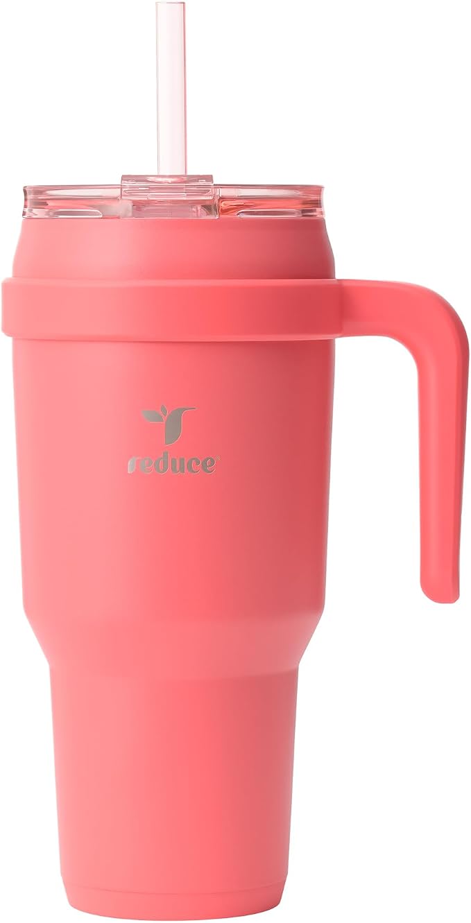 REDUCE 40 oz Stainless Steel Tumbler with Handle - Dual-Wall Vacuum Insulated Travel Mug, Sweat-Proof Lid & Reusable Straw - Keeps Drinks Cold for 24 Hrs, Fits Cupholders, Dishwasher Safe - Daiquiri by Reduce