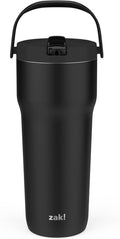Zak Designs Sutton Travel Tumbler for On the Go, 30oz Stainless Steel with Vacuum Insulation, Straw Spout, Carry Handle for Cold Drinks (Ebony Black) by ZakDesigns