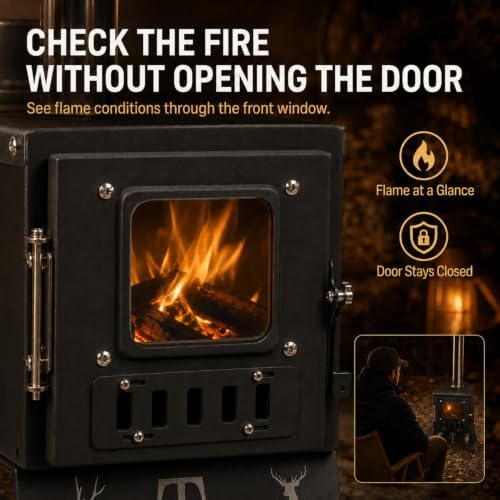 Camping Stove，Portable Camping Wood Stove for Tent with 5-Piece Chimney - Image 4