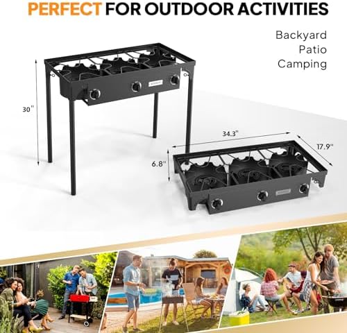 ROVSUN 3 Burner Propane Gas Stove, 225,000 BTU High Pressure Outdoor Camping Burner with CSA Listed Regulator, Picnic Cooker Perfect for Home Brewing Maple Syrup Patio Turkey Frying Canning - Image 6