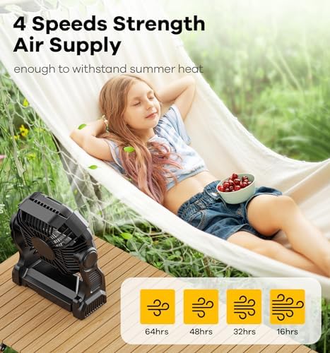 DOWILLDO Portable Battery Powered Camping Fan - with LED Light, Quiet Battery Operated, Camping Gear for Travel, Tent, Beach, Car or Hurricane Power Outages - Image 5