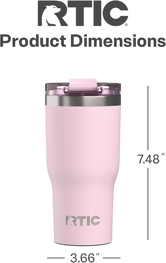 RTIC 20oz Essential Tumbler with Lid, Ceramic Lined, Insulated, Stainless Steel, Metal, Double Wall Vacuum-Insulation, Travel Cup for Iced Coffee, Tea, Hot and Cold Drink, Pale Pink - Image 4