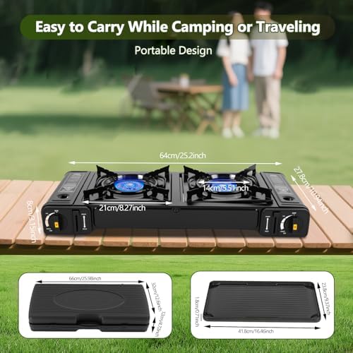 Double Burner Butane Stove, Butane Camping Stove Kit with Baking Pan and Carrying Case, Portable Camping Burner for RV, Apartments, Outdoor - Image 4