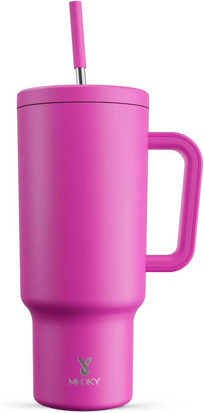 Meoky 40 oz Tumbler with Handle and Straw: Stainless Steel Insulated Tumbler with Lid and Straw - 100% Leak Proof Tumbler for Car Cup Holders - Travelers Commuters Workers, Barbie by MEOKY
