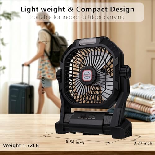 Camping Fan Rechargeable, 20000mAh Battery Powered Portable Fan with LED Lantern,4-Speed, USB C Battery Operated for Camping Travel Bedroom Home Tent Office Beach Desk Fishing Table - Black - Image 5