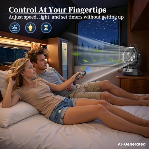 AJVV Camping Fan with Light, Remote and Oscillation, Battery Powered Hanging Tent Fan, Rechargeable Portable for Camp, Outdoor, Emergencies, Fishing, RV Travel, Jobsite - Image 6