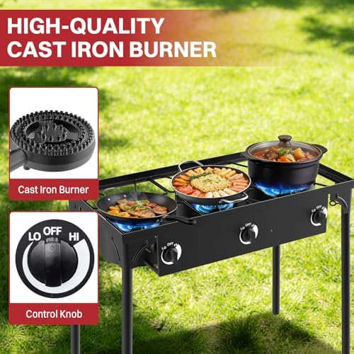 3 Burner Propane Camp Stove | 225,000 BTU | High Pressure Gas Burners - Image 3