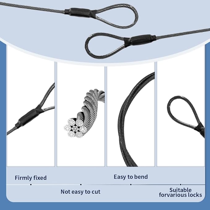 3.3mm Outdoor Travel Stainless Steel Security Cable-4ft Luggage Lock Safety - Image 4