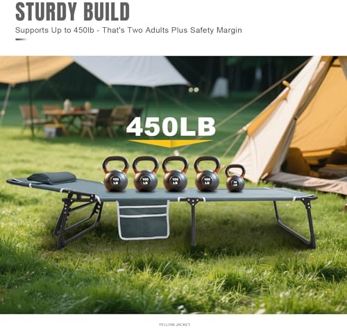 YELLOW JACKET Folding Sleeping Cot, Camping Cot with Mattress for Adults 450lbs Max Load, Portable Camping Cot with Pillow, Adjustable 5-Position Cot for Camping, Home,Office,Travel - Image 5