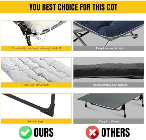 YELLOW JACKET Folding Camping Cot for Adults Adjustable 5-Position Portable Sleeping Cot Bed with Pillow and Removable Mattress Reclining Foldable Camp Cots for Outdoor,Home,Beach,Patio,Grey - Image 6