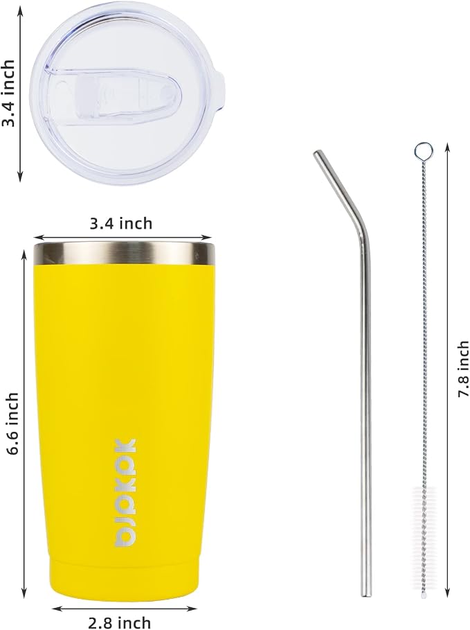 BJPKPK Yellow Stainless Steel Tumbler With Lid And Straw 20 oz Insulated Tumblers Thermal Cup For Hot And Cold Drinks - Image 3