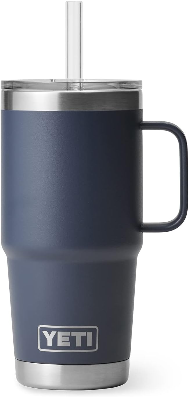 YETI Rambler 25 oz Tumbler with Handle and Straw Lid, Travel Mug Water Tumbler, Vacuum Insulated Cup with Handle, Stainless Steel, Navy - Image 5