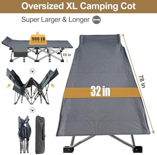 DoCred Oversized XXL Folding Camping Cot with Pad - Image 3