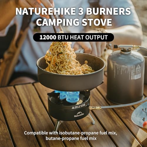 Naturehike Camping Gas Stove for IGT Table, Portable Isobutane Stove with Storage Bag & Foldable Brackets, 3 Burners Camp Stove for Outdoor Car Camping Cooking Tailgating - Image 2
