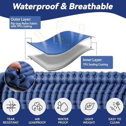 Double Camping Sleeping pad with Pillow & Built-in Foot Pump - Image 4