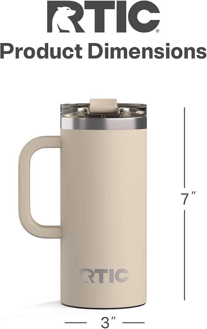 RTIC 16oz Road Trip Travel Mug with Lid and Handle, Ceramic Lined, Insulated, Stainless Steel, Metal, Double Wall Vacuum-Insulation, Portable Coffee, Tea Cup for Hot and Cold Drink, Beach - Image 4