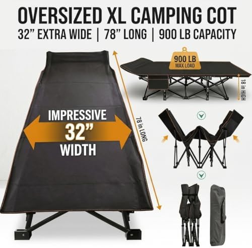 LILYPELLE Oversized XXL Folding Camping Cot, 32" Heavy Duty Sleeping Cots - Image 2