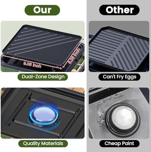 OGERY 2-Burner Foldable Camping Stove with Griddle (Textured & Smooth) and Carrying Bag, Portable Propane Camp Stove with 2 Adjustable Burners & Piezo Ignition, for Camping Tailgating Essentials Gear - Image 4