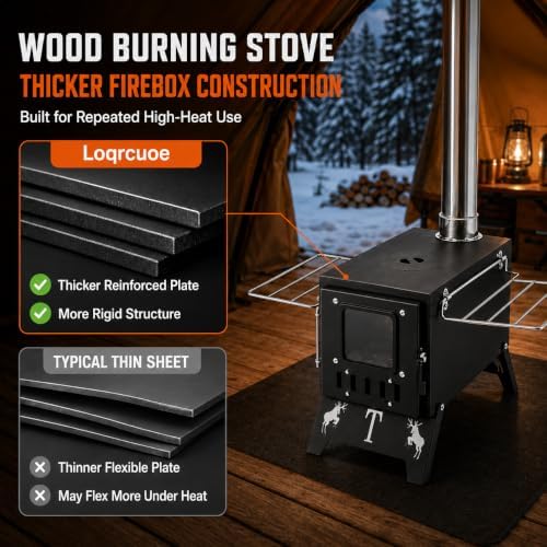 Camping Stove Wood Burning, Hot Tent Stove with Chimney & Viewing Window - Image 6