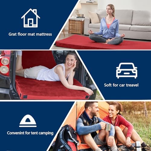 CYMULA Memory Foam Camping Mattress Pad, Sleeping Mat, Portable Roll Up Mattress for Adults, Camping Bed Pads for Sleepover, Car Bed with Travel Bag - Image 4
