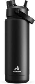 POWCAN 32 oz Insulated Water Bottle with 2-in-1 Straw and Spout Lid, Keep Cold 24H, Leak-Proof, BPA-Free, Double Wall Stainless Steel Water Bottle for Sports, Gym, Travel, and School (Dark Knight) by POWCAN