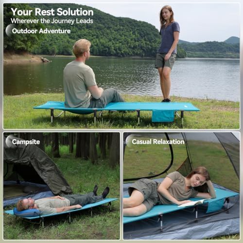 MARCHWAY Lightweight Folding Tent Camping Cot Bed with Lever Lock, Easy Setup Portable Compact for Outdoor Travel, Hunting, Hiking, Motorcycling, Support 330Lbs (Blue) - Image 2