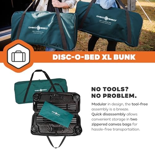 Disc-O-Bed Extra Large Portable Bunk Camping Cots with Carry Bags - Heavy-Duty Indoor or Outdoor Sleeping System, Converts to Bench or Separate Beds, 500 lb Weight Capacity Per Cot, Green - Image 5