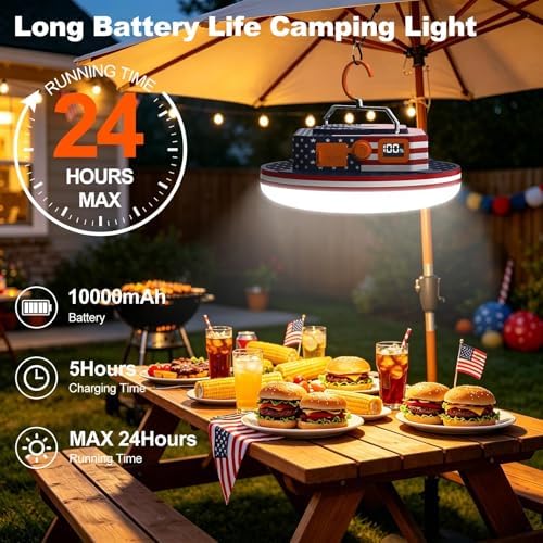 IODOO 10000mAh Rechargeable Camping Light with Remote , US Flag Print American Flag Light for Outdoor Camping Hiking Emergency Power Failure (30W(US Flag Style)) - Image 2
