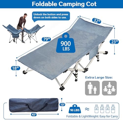 XXL 32" Camping Cot with Mattress, 900LBS Sleeping Cots for Adults - Image 3