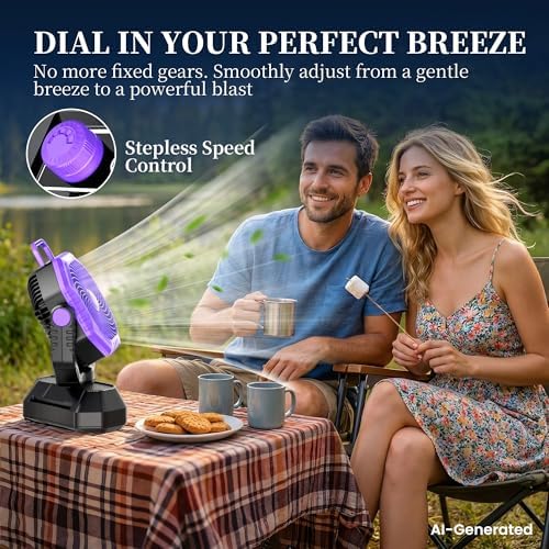MKG Camping Fan Rechargeable, Oscillating Battery Powered Hanging Tent Fan with Light and Remote, Portable for Camp, Outdoor, Emergency Power Outage, Fishing, RV Travel (Purple) - Image 5