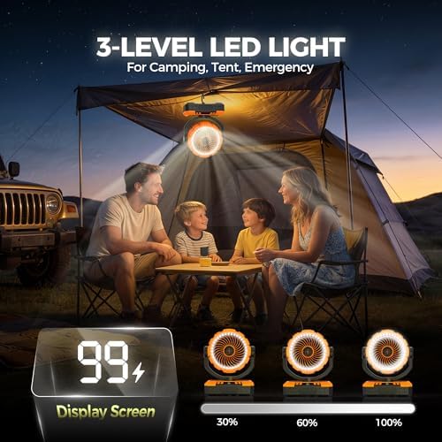 9-Inch Rechargeable Camping Fan 【Auto-Oscillating, Max 60H】20000mAh Portable Battery Powered Operated Fan,Light,Timer,Hook,Outdoor Tent Fans for Patios,Beach,Fishing,Emergency,Camping Gear Essentials - Image 5
