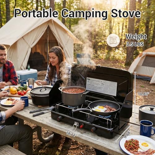 FineFlame Camping Stove, Propane Portable Camp Stove, 13000BTU-2 Burners - Image 2