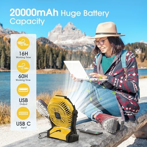 Portable Fan Rechargeable 20000mAh Cordless Battery Powered Camping Fan - Image 2