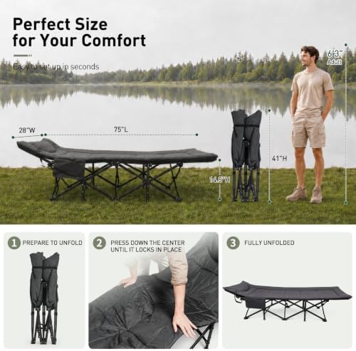 ARAER Camping Cot for Adults, 28" Wide with Mattress and Pillow (Dark Gray) - Image 6