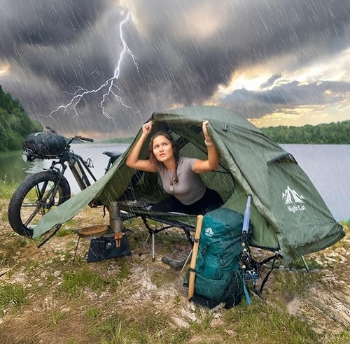 Night Cat Camping Cot Tent - Waterproof 1-Person Off-Ground Combo Cot Bed for Adults Portable Easy Set-up Tent Green 31.5'' Width - Image 6