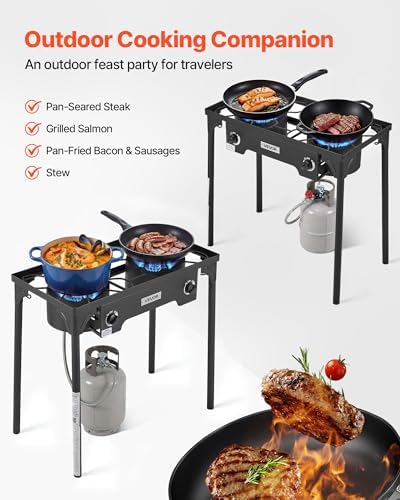 VEVOR 2 Burner Outdoor Propane Gas Stove, Propane LPG Gas Camping Stove, - Image 2