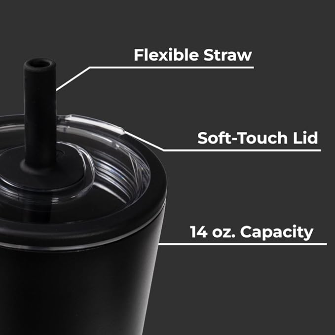 HydroJug Everyday Tumbler 14 oz – Ceramic-Lined Insulated Tumbler with Straw and Soft-Touch Lid, Cup Holder Friendly, Double-Wall Vacuum Insulation, Reusable Travel Cup – Black - Image 4