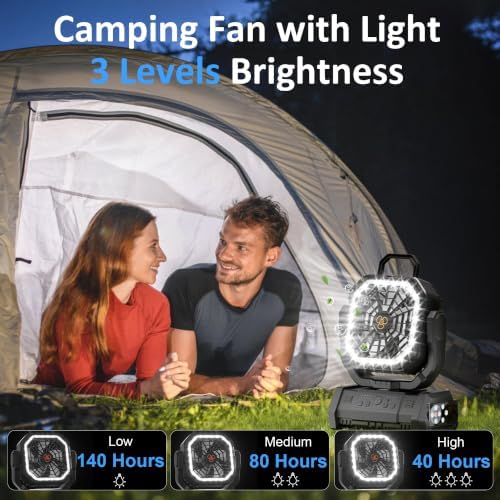 Honesorn 20000mAh Camping Fan Rechargeable with LED & Light Remote, Black - Image 3