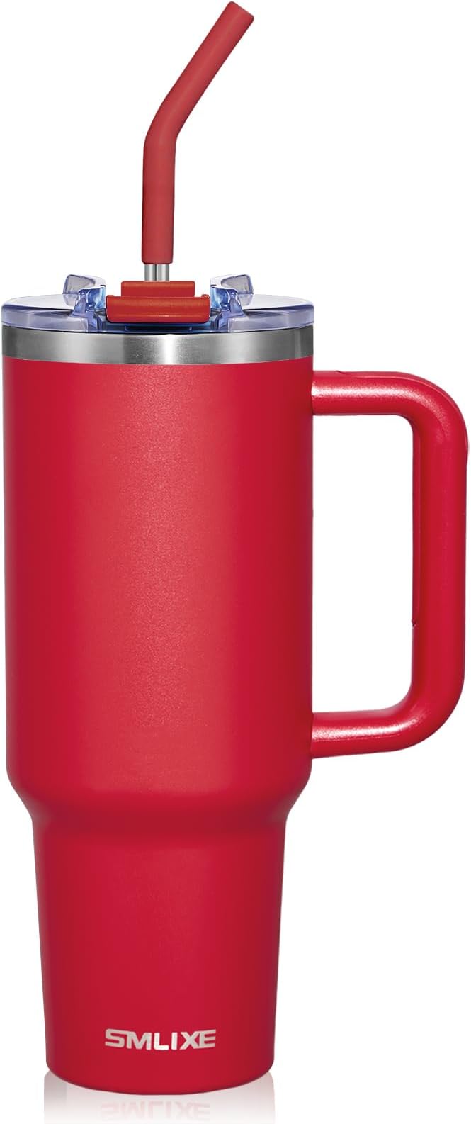 40 oz Tumbler with Handle and Straw Lid,Insulated Reusable Stainless Steel Water Bottle Travel Mug，Cupholder Friendly Double Wall Vacuum Sealed Cup (Cherry Red) by smlixe