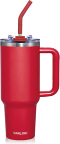 40 oz Tumbler with Handle and Straw Lid,Insulated Reusable Stainless Steel Water Bottle Travel Mug，Cupholder Friendly Double Wall Vacuum Sealed Cup (Cherry Red) by smlixe
